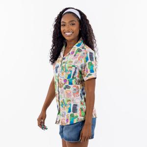 RSVLTS Mob Menagerie Women's KUNUFLEX Short Sleeve Shirt in Multicolor — front view