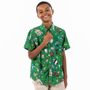 RSVLTS Overworld Odyssey Youth KUNUFLEX Short Sleeve Shirt in Green — front view