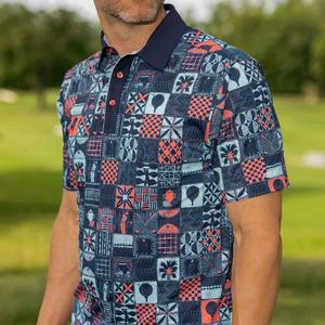 RSVLTS Tee Time Tiles All-Day Polo in Blue — front view