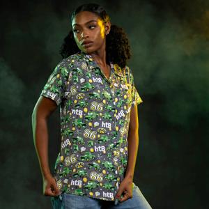 RSVLTS Chick Hicks 86 Women's KUNUFLEX Short Sleeve Shirt in Green — front view
