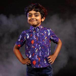 RSVLTS Operation Kronos Preschool KUNUFLEX Short Sleeve Shirt in Purple — front view