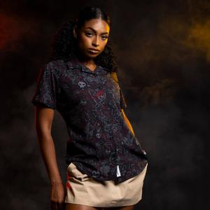 RSVLTS Sid's Schematics Women's KUNUFLEX Short Sleeve Shirt in Black — front view