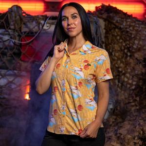 RSVLTS Lando's Gamble Women's KUNUFLEX Short Sleeve Shirt in Orange — front view
