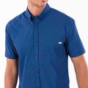 RSVLTS Quantum Kaleidoscope KUNUFLEX Short Sleeve Shirt in Blue — front view