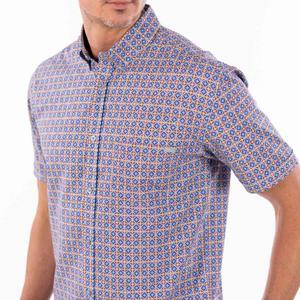 RSVLTS Spanish Tile KUNUFLEX Short Sleeve Shirt in Blue — front view