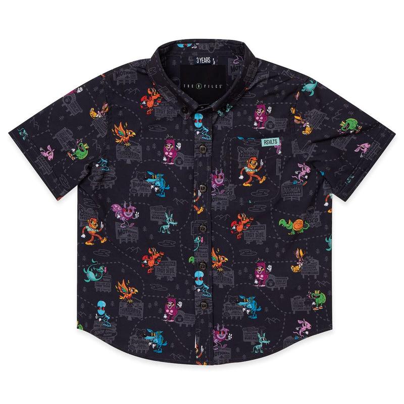 RSVLTS Cryptid Country Preschool KUNUFLEX Short Sleeve Shirt in Black — front view
