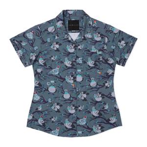 RSVLTS Bird Watching Women's KUNUFLEX Short Sleeve Shirt in Gray — front view