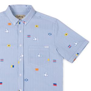 RSVLTS Maritime Mickey Stretch Seersucker Short Sleeve Shirt in Blue — front view