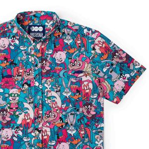 RSVLTS Looney Tunes Heroes KUNUFLEX Short Sleeve Shirt in Blue — front view