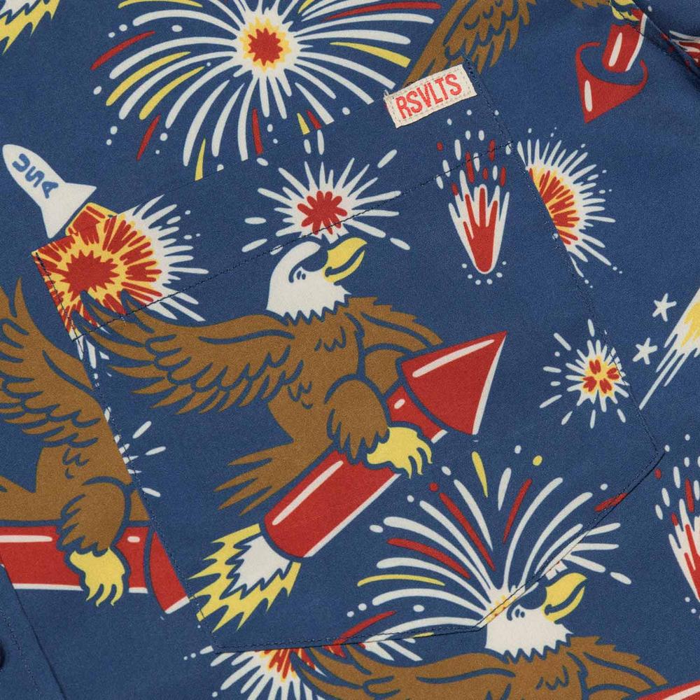RSVLTS Rocket’s Rad Glare KUNUFLEX Short Sleeve Shirt in Blue — detail 7