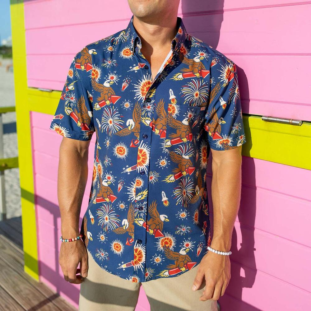 RSVLTS Rocket’s Rad Glare KUNUFLEX Short Sleeve Shirt in Blue — detail 8