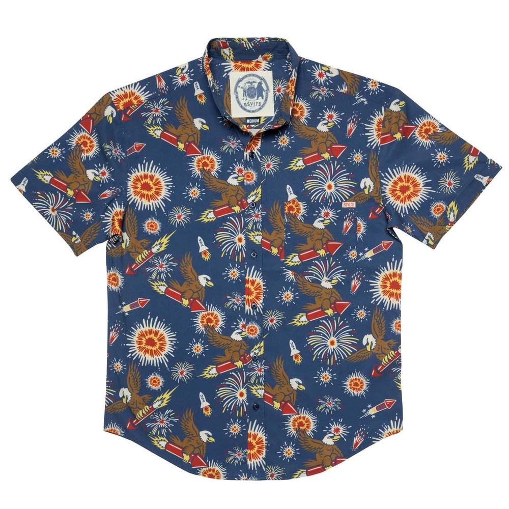 RSVLTS Rocket’s Rad Glare KUNUFLEX Short Sleeve Shirt in Blue — detail 3