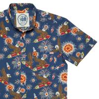 RSVLTS Rocket’s Rad Glare KUNUFLEX Short Sleeve Shirt in Blue — front view