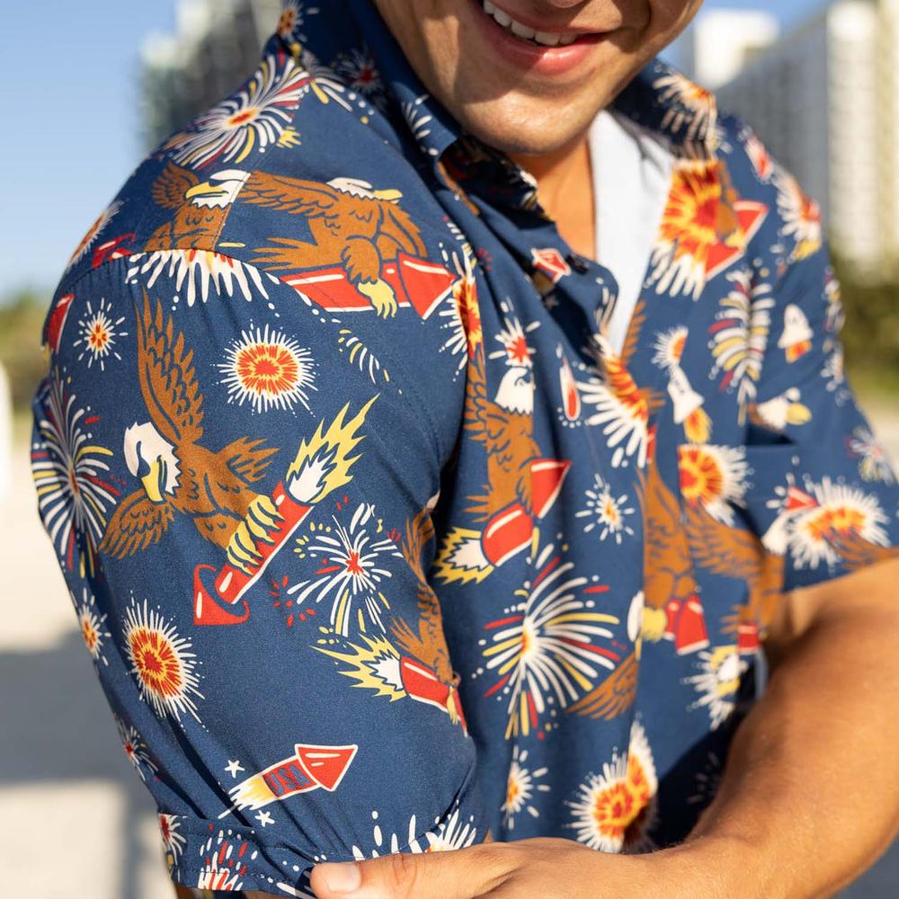 RSVLTS Rocket’s Rad Glare KUNUFLEX Short Sleeve Shirt in Blue — detail 6