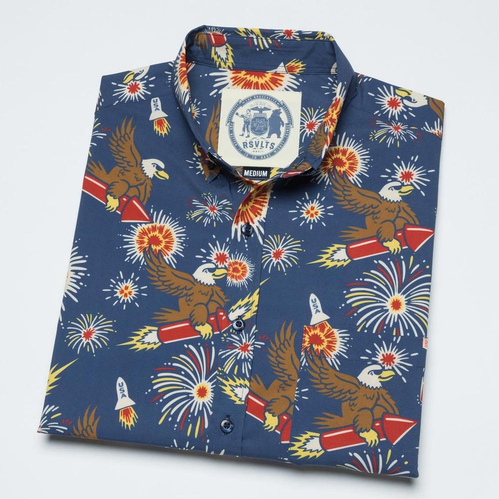 RSVLTS Rocket’s Rad Glare KUNUFLEX Short Sleeve Shirt in Blue — detail 10