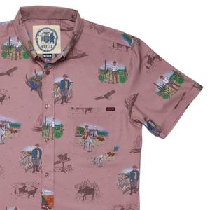RSVLTS Spirit of the Wilderness KUNUFLEX Short Sleeve Shirt in Brown — front view