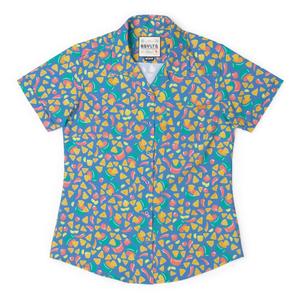 RSVLTS Double Dippin’ Women's KUNUFLEX Short Sleeve Shirt in Blue — front view