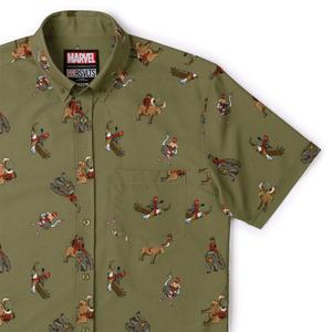RSVLTS Deady Riding Things KUNUFLEX Short Sleeve Shirt in Green — front view