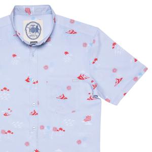RSVLTS Sea To Shining Sea KUNUFLEX Short Sleeve Shirt in Blue — front view