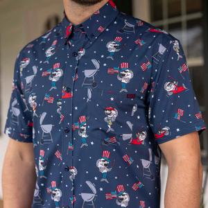 RSVLTS Fins & Freedom KUNUFLEX Short Sleeve Shirt in Blue — front view