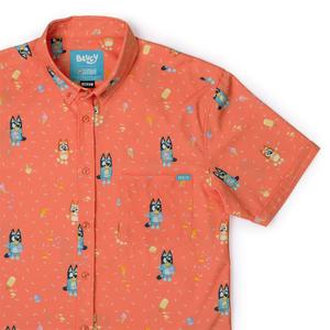 RSVLTS Don’t Let It Melt KUNUFLEX Short Sleeve Shirt in Orange — front view