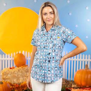 RSVLTS The Peanut Gallery Women's KUNUFLEX Short Sleeve Shirt in Blue — front view