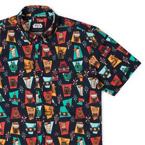 RSVLTS Cosmic Cocktails KUNUFLEX Short Sleeve Shirt in Black — front view