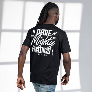 RSVLTS Dare Mighty Things Voltage Crewneck Tee in Black — front view