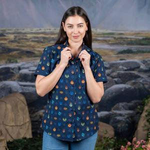 RSVLTS Fiery Faces Women's KUNUFLEX Short Sleeve Shirt in Blue — front view