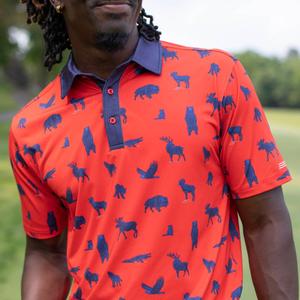 RSVLTS Americana Animals All-Day Polo in Blue — front view