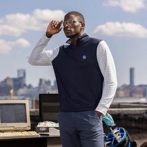 RSVLTS Finance Bro Blue (Monogram) Quarter Zip in Blue — front view