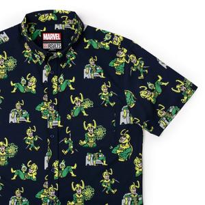 RSVLTS God of Mischief KUNUFLEX Short Sleeve Shirt in Black — front view