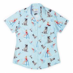 RSVLTS Wendy Peffercorn and the Beast Women's KUNUFLEX Short Sleeve Shirt in Blue — front view