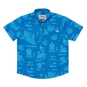 RSVLTS Backyard Blueprints Youth KUNUFLEX Short Sleeve Shirt in Blue — front view