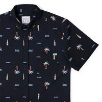 RSVLTS Cabana Nights KUNUFLEX Short Sleeve Shirt in Black — front view