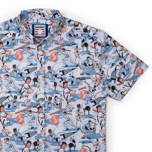 RSVLTS The Chicken Man KUNUFLEX Short Sleeve Shirt in Blue — front view