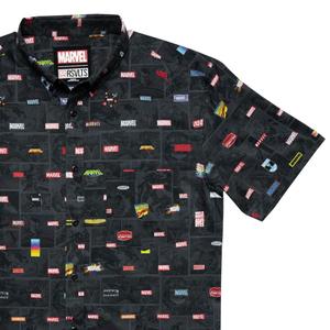 RSVLTS Pages of Time KUNUFLEX Short Sleeve Shirt in Black — front view