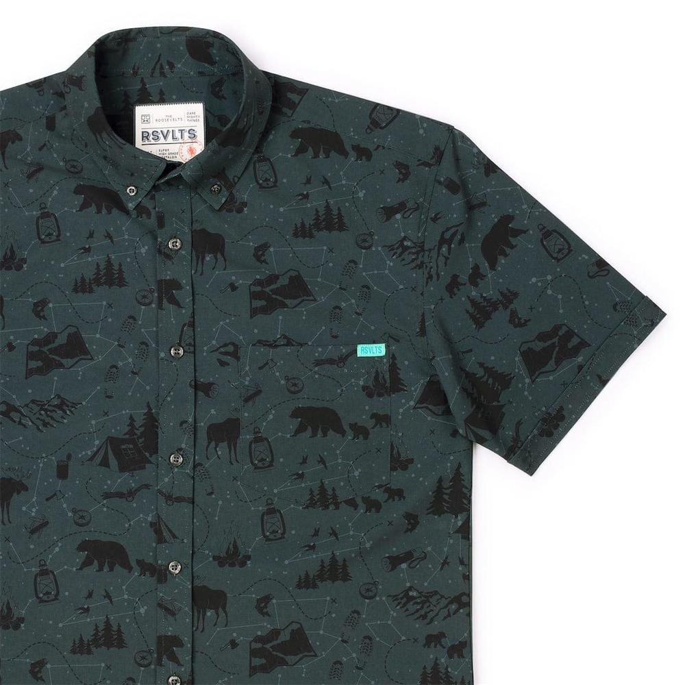 RSVLTS The Great Out (of Office) Doors KUNUFLEX Short Sleeve Shirt in Gray — front view