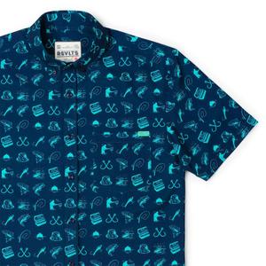 RSVLTS Playing Hooky KUNUFLEX Short Sleeve Shirt in Blue — front view