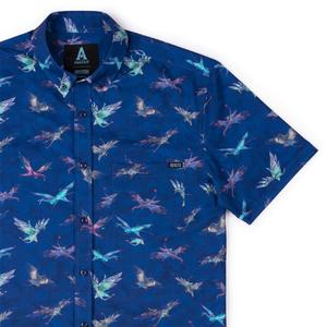 RSVLTS Soaring Banshees KUNUFLEX Short Sleeve Shirt in Blue — front view