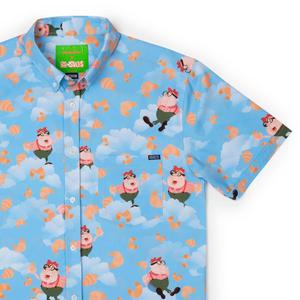RSVLTS Carl's Croissants KUNUFLEX Short Sleeve Shirt in Blue — front view