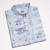 RSVLTS The Great Book of Sharks KUNUFLEX Short Sleeve Shirt in Gray — detail 6