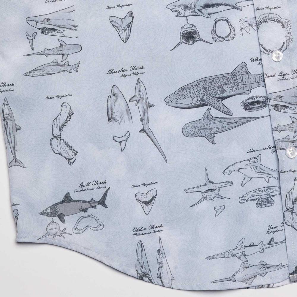 RSVLTS The Great Book of Sharks KUNUFLEX Short Sleeve Shirt in Gray — detail 7