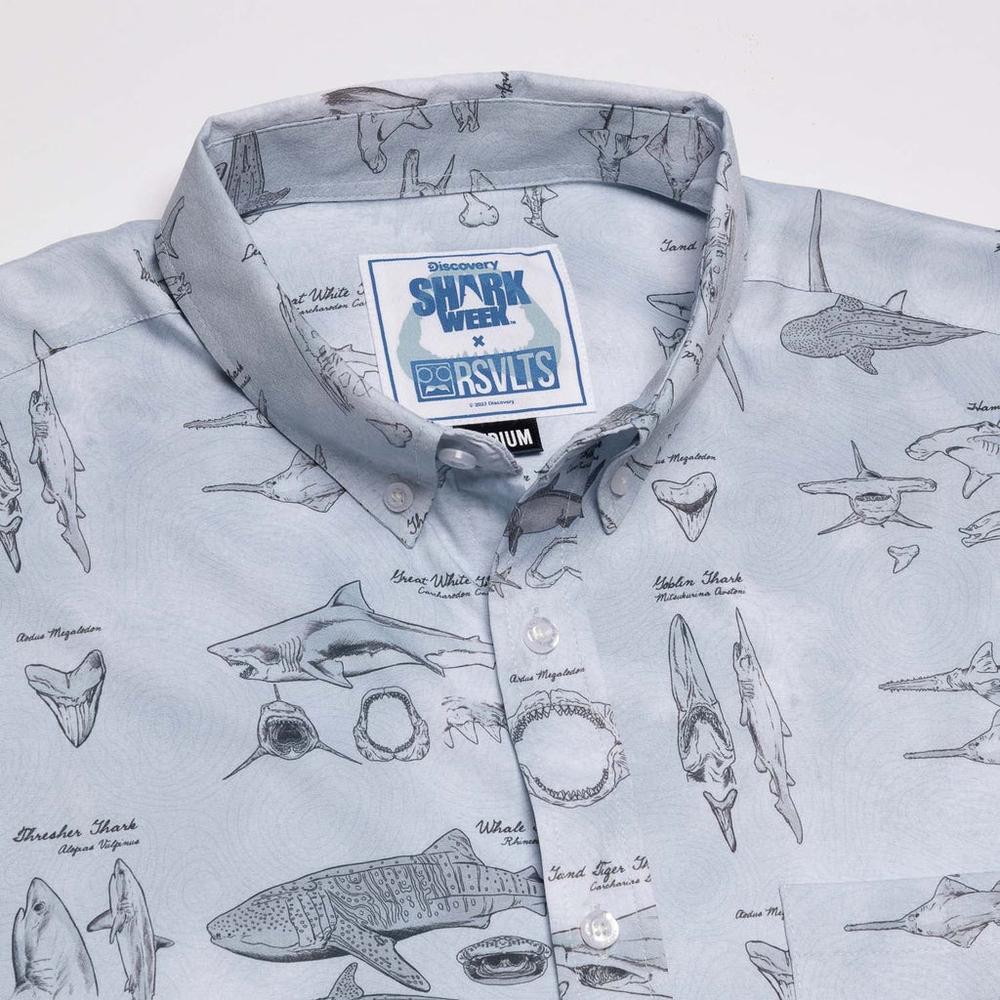 RSVLTS The Great Book of Sharks KUNUFLEX Short Sleeve Shirt in Gray — detail 8
