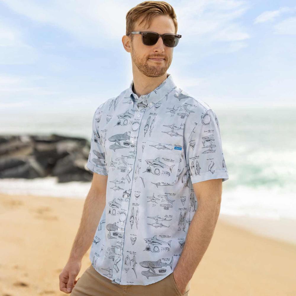 RSVLTS The Great Book of Sharks KUNUFLEX Short Sleeve Shirt in Gray — detail 3