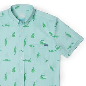 RSVLTS Crocs Stretch Seersucker Short Sleeve Shirt in Green — front view