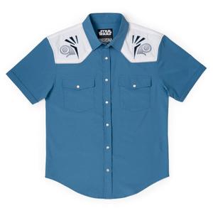 RSVLTS Bo Katan Roper Short Sleeve Shirt in Blue — front view
