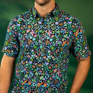 RSVLTS Kaleidos Bamboo Short Sleeve Shirt in Black — front view