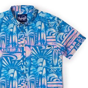 RSVLTS Chasing Mavericks KUNUFLEX Short Sleeve Shirt in Blue — front view