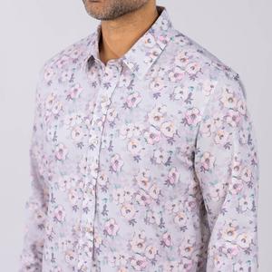 RSVLTS Cherry Blossom Good Looks KUNUFLEX Dress Shirt in Gray — front view